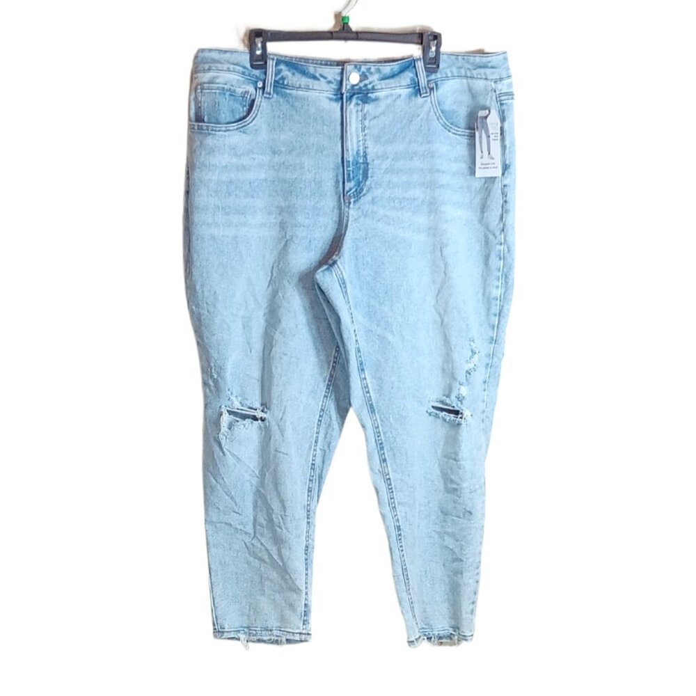 Time And Tru Mom Jeans Womens 20 Light Wash High Rise Distressed Stretch Denim